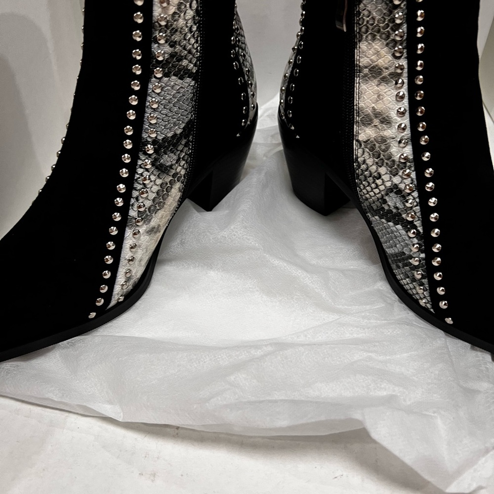 Midnight Velvet Black and Snake Print Ankle Boots